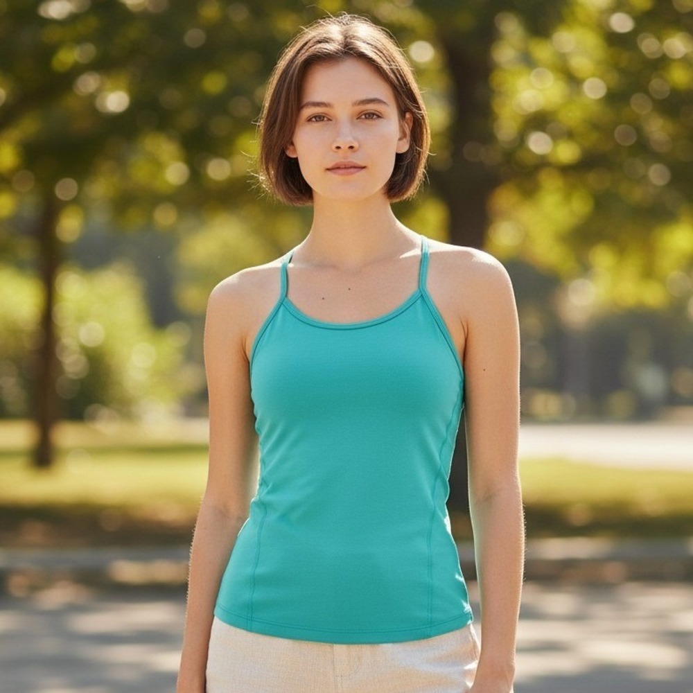 Lululemon Power Y Tank Top Women Size 4 Teal Turquoise Built-in Bra Racerback
